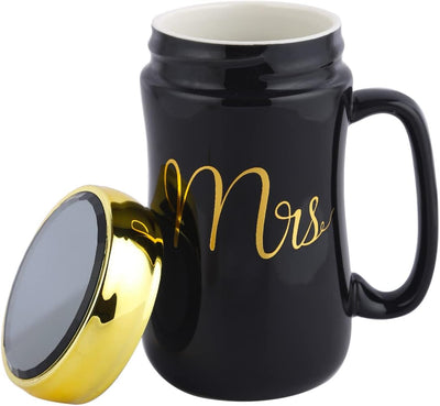 MR & MRS  - Ceramic Mug Set Black & Gold